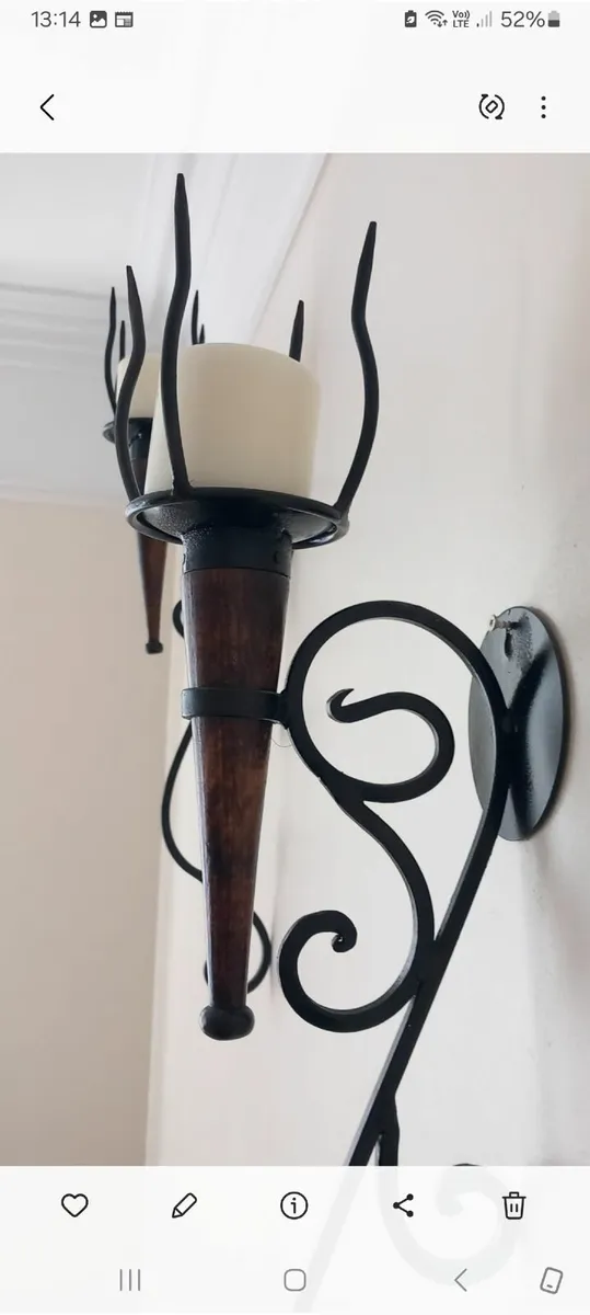 Pair of Gothic wall sconces metal and oak - Image 2