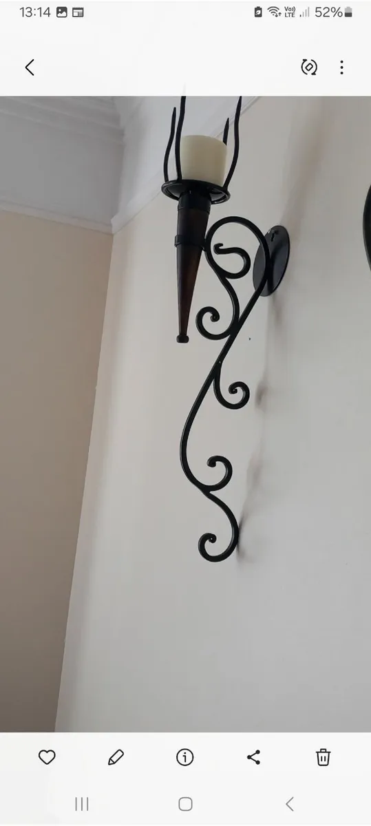 Pair of Gothic wall sconces metal and oak - Image 3