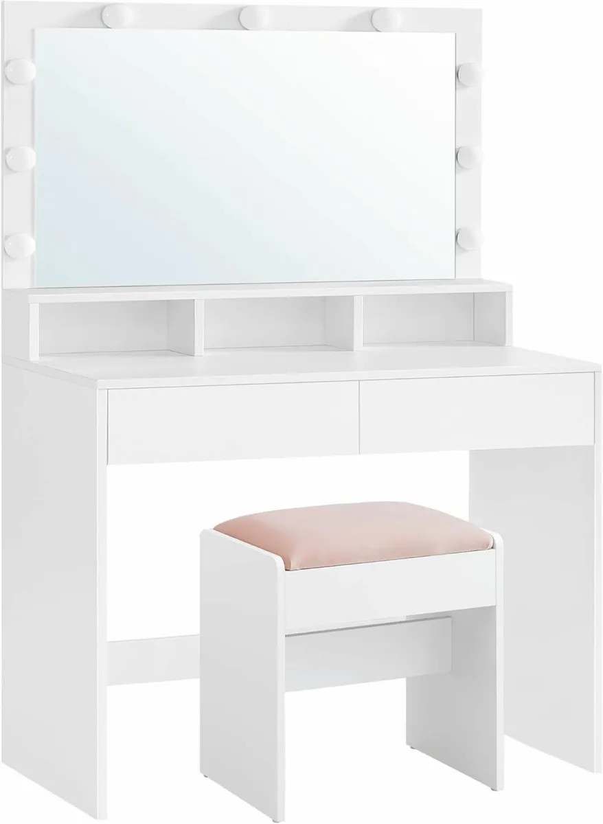 Dressing Table with LED Bulbs Mirror & Stool - Image 2
