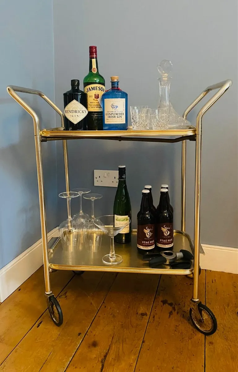'60/'70 Vintage 'gold' Retro drinks trolley - Image 1