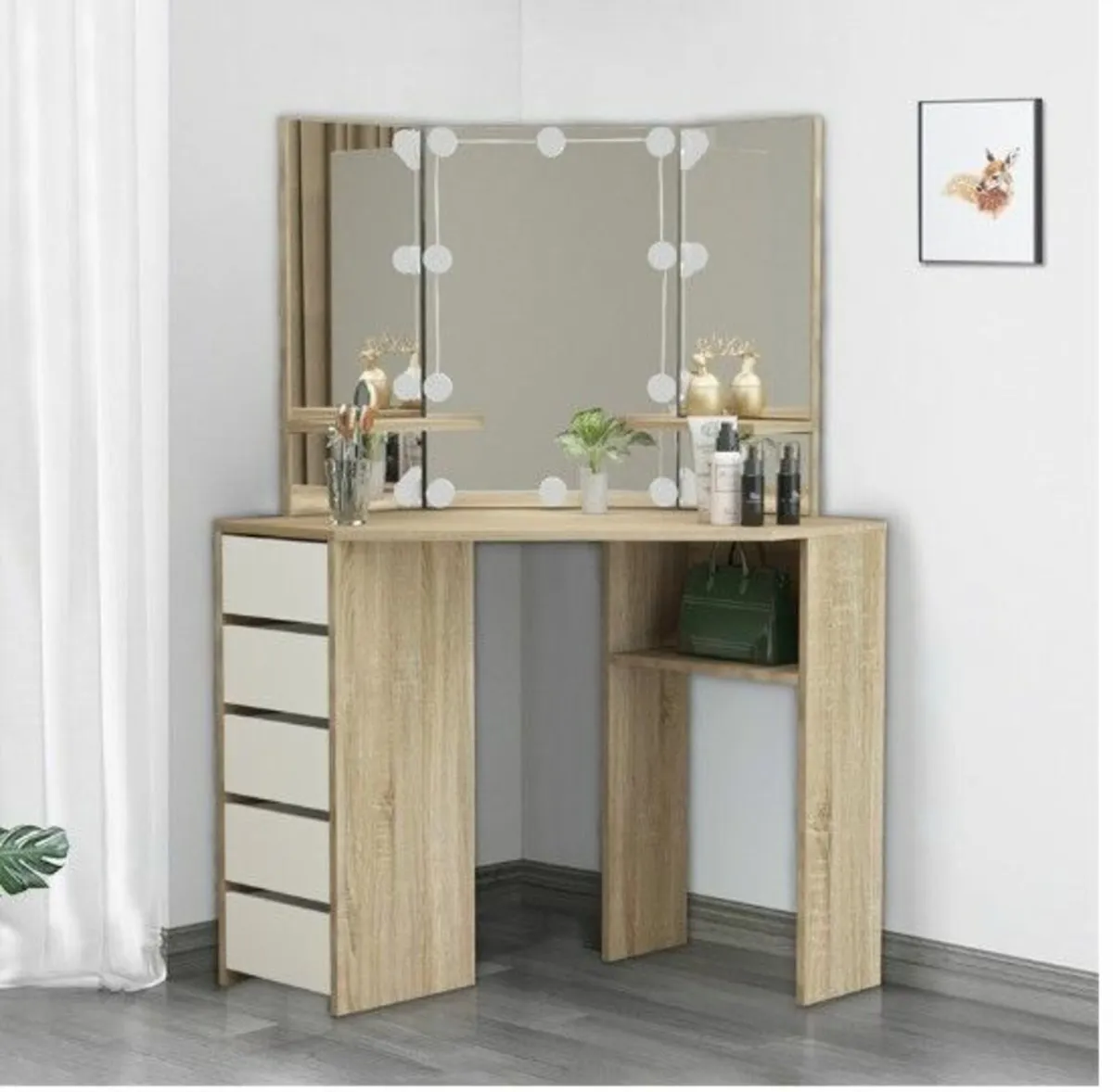 Dressing Table with LED Lighting Oak colour Corner - Image 2