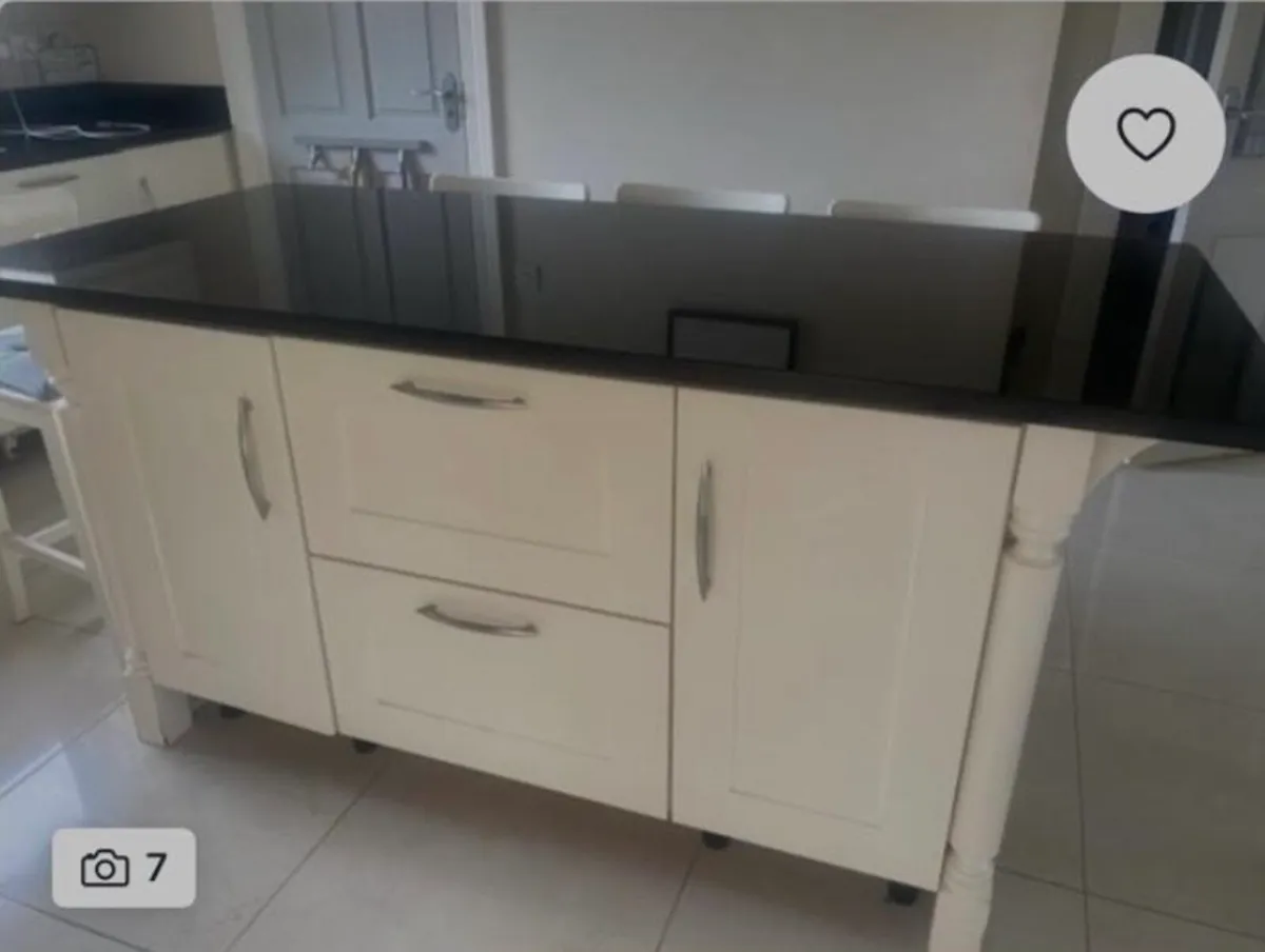 White kitchen island with real granite top - Image 1
