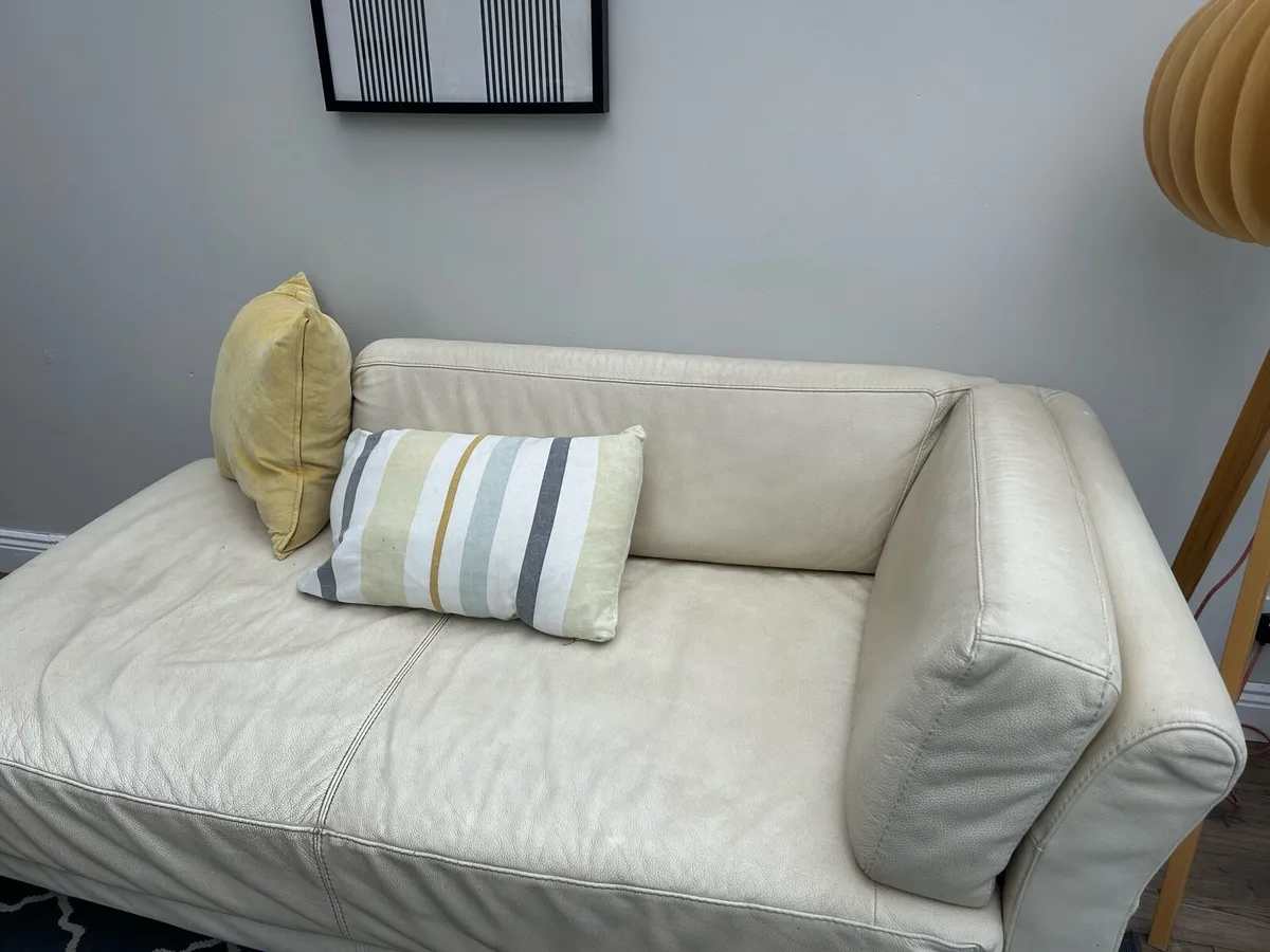 Habitat Cream Leather Sofa / Chaise Longue - Image 1