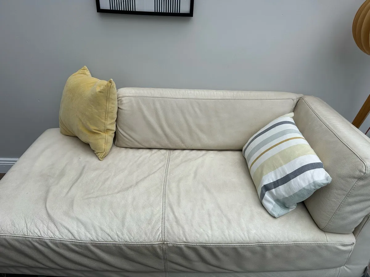 Habitat Cream Leather Sofa / Chaise Longue - Image 2