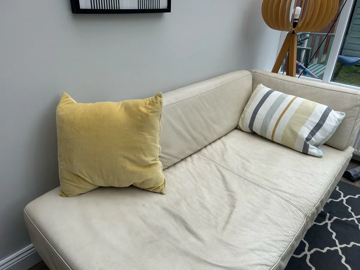 Habitat Cream Leather Sofa / Chaise Longue - Image 3