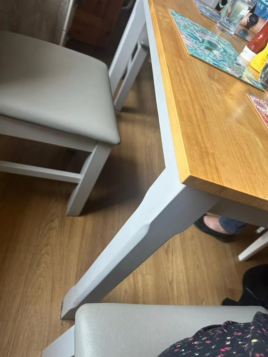 Kitchen table & 4 chairs (solid wood & grey) - Image 1