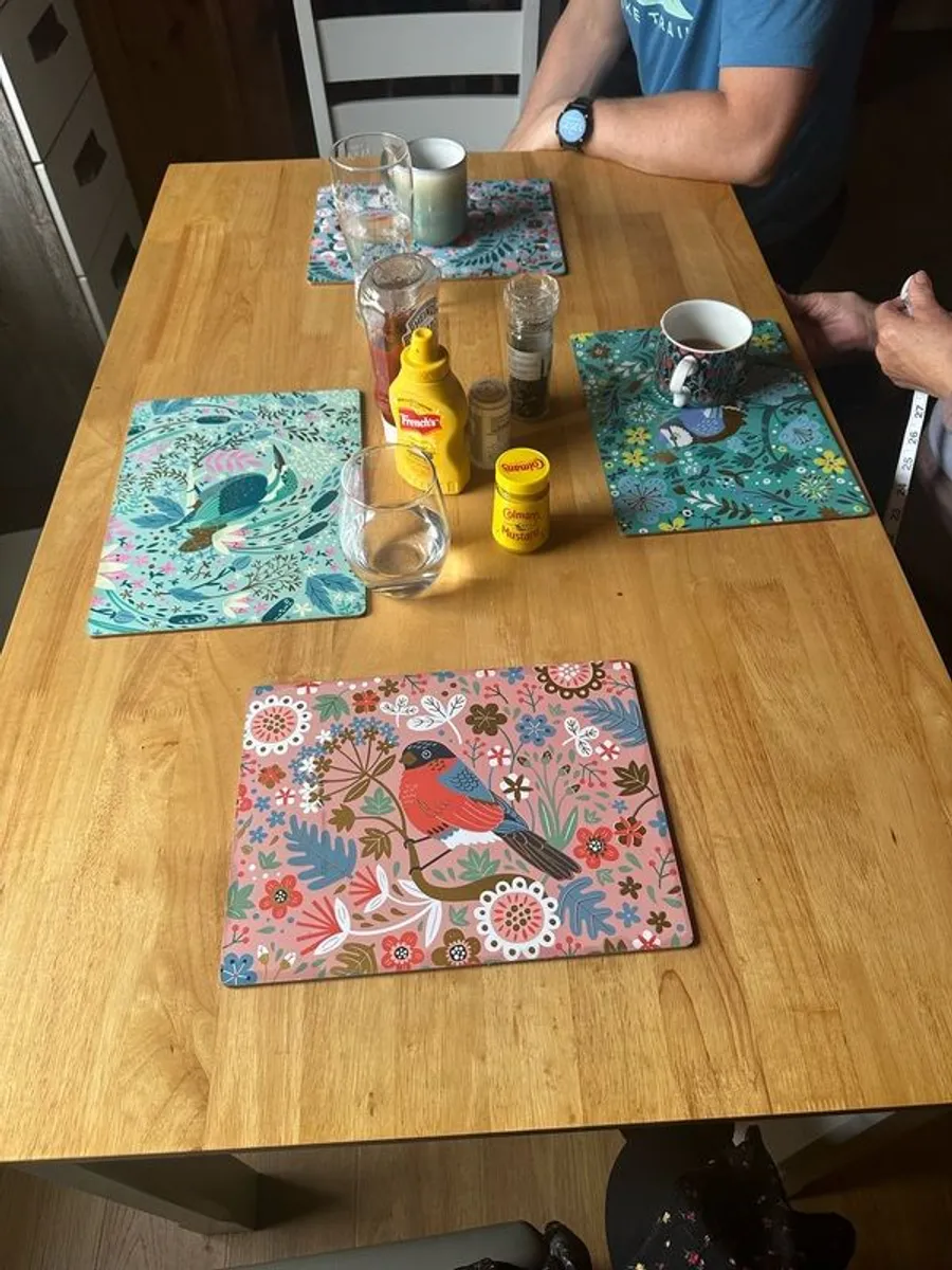 Kitchen table & 4 chairs (solid wood & grey) - Image 2