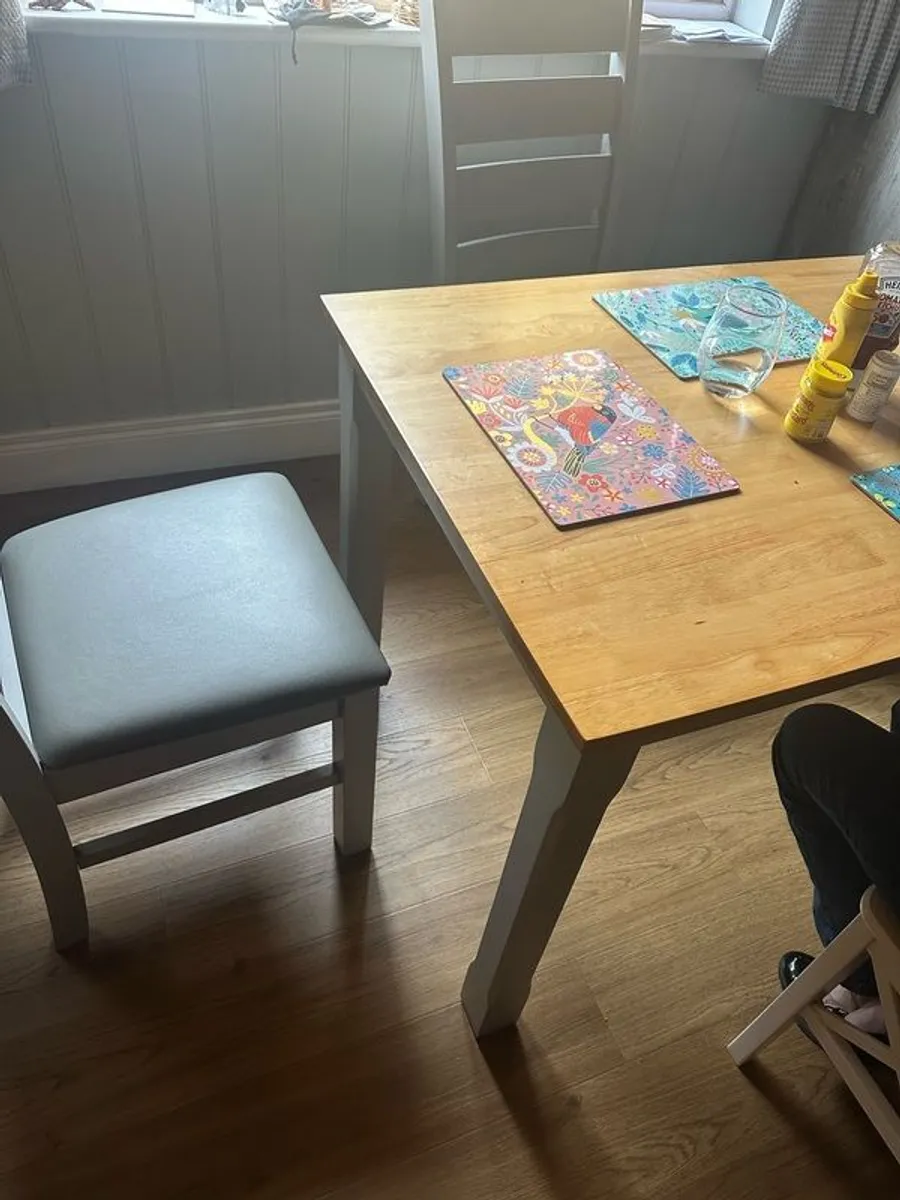 Kitchen table & 4 chairs (solid wood & grey) - Image 3