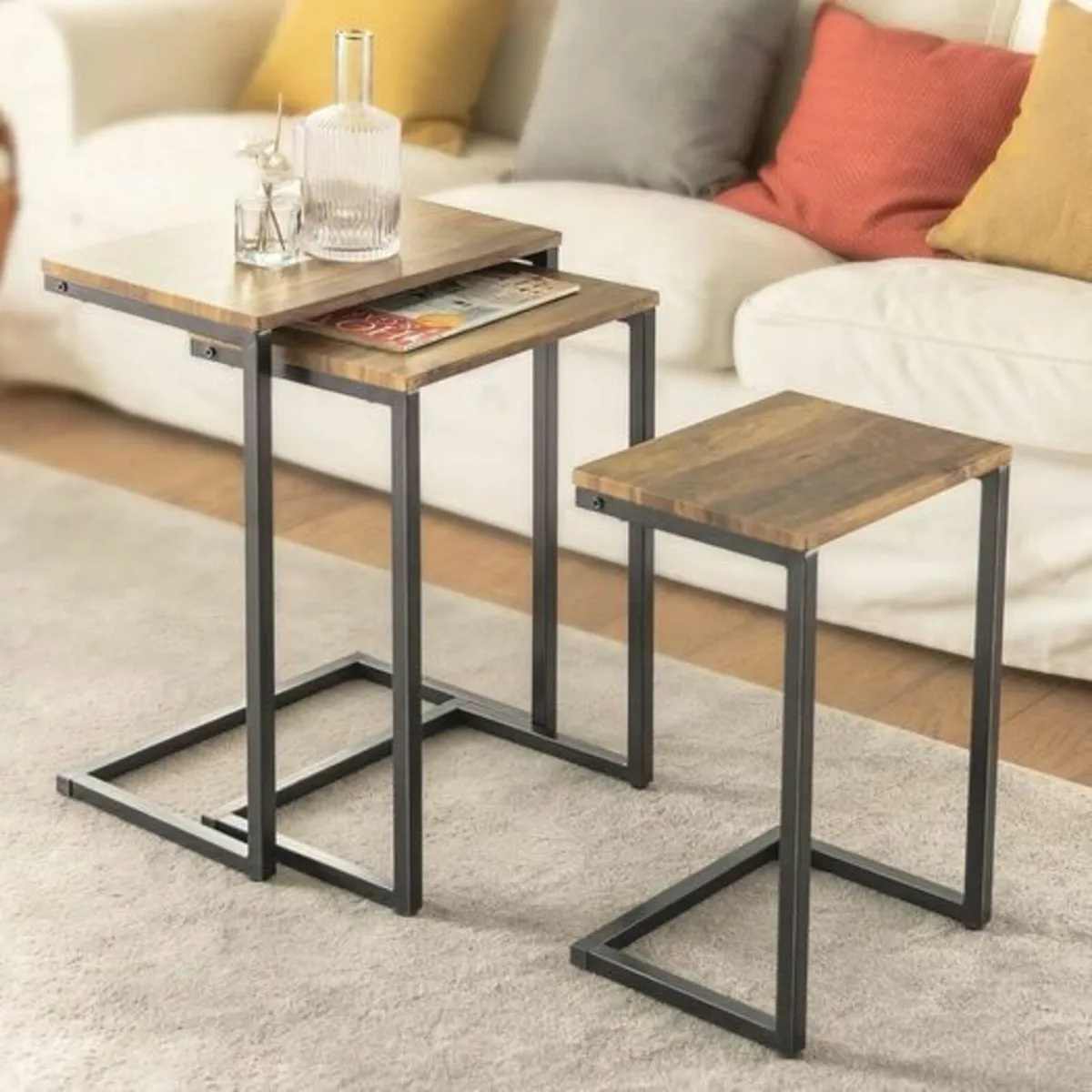 Set of 3 Nesting Tables Modern Industrial Coffee T - Image 3