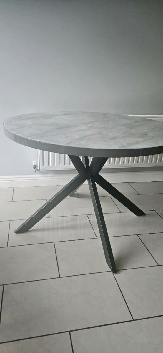 Dinning table grey marble effect glass top - Image 2
