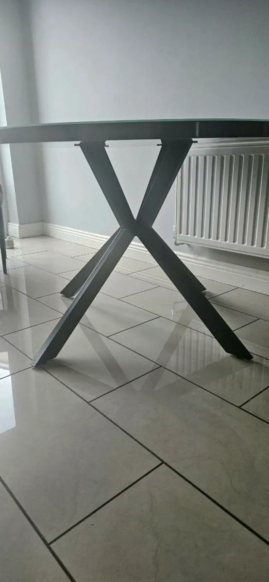 Dinning table grey marble effect glass top - Image 4
