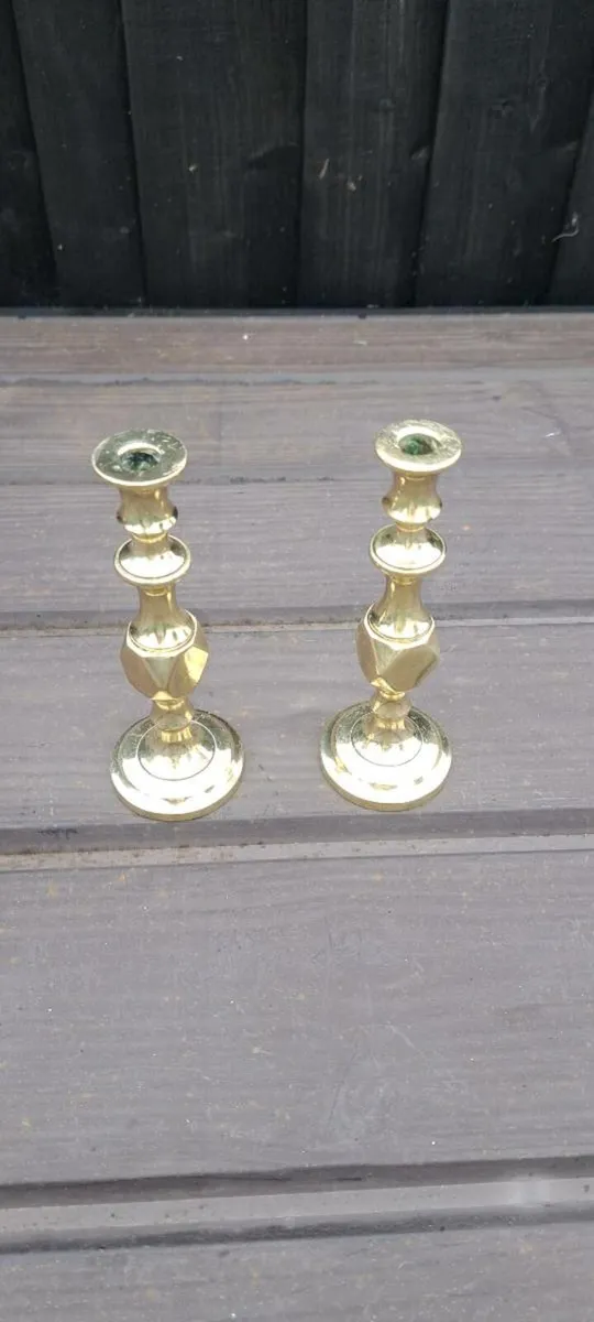 2 small  solid brass  candle stick holders - Image 2