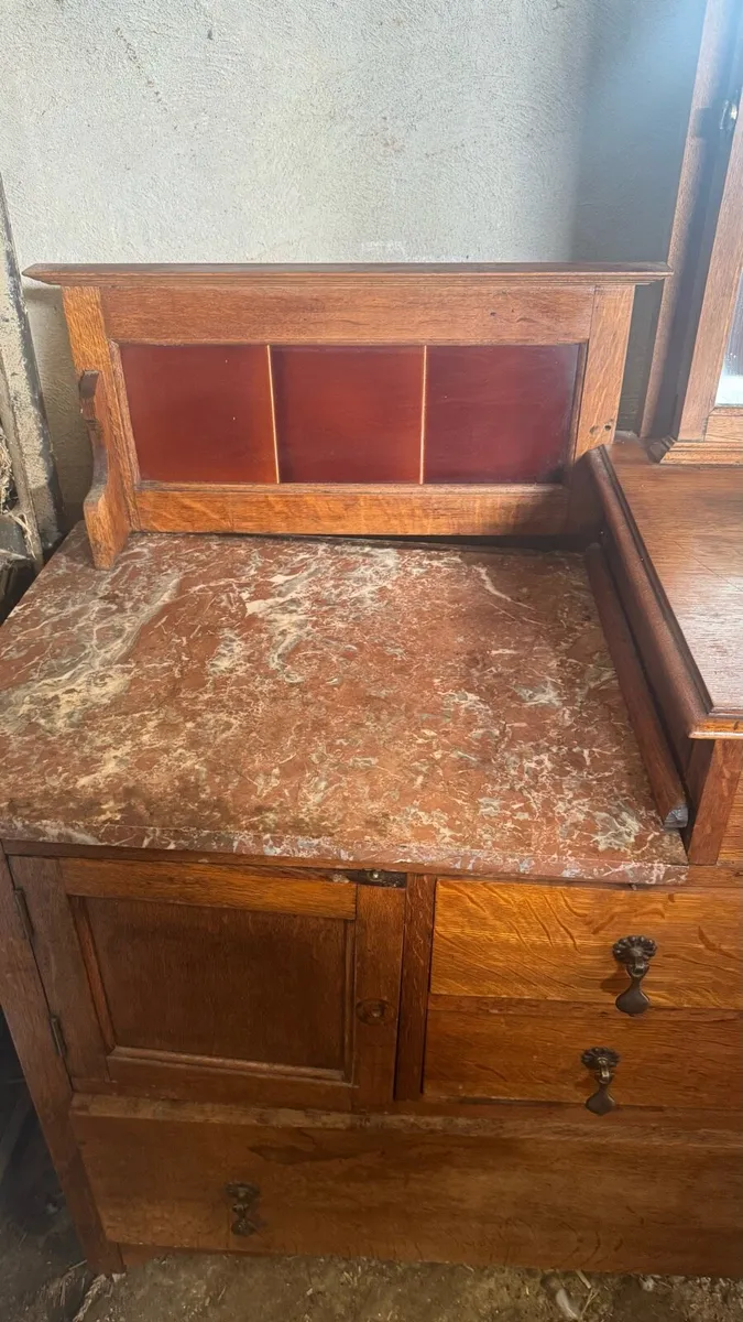 Mid century solid oak & red marble dressing table - Image 2