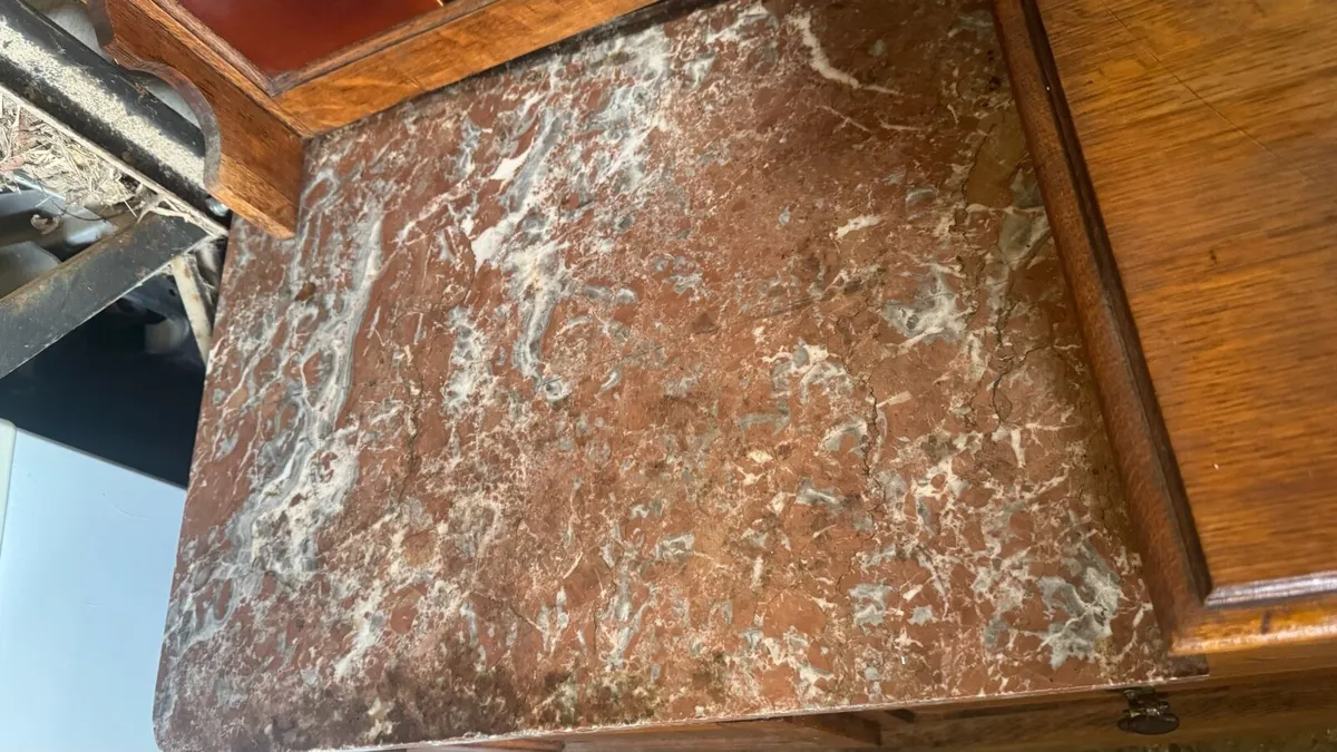 Mid century solid oak & red marble dressing table - Image 3