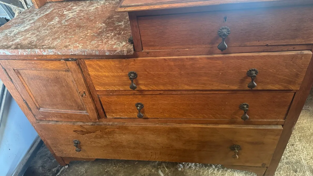 Mid century solid oak & red marble dressing table - Image 4
