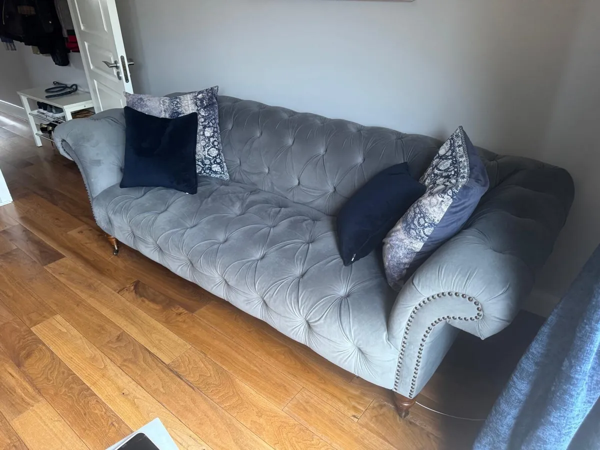 Velvet Grey Sofa - Image 1