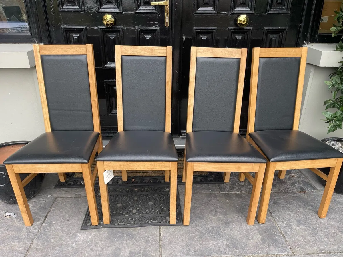 4 x Lovely Leather Wooden Kitchen Dining Chairs - Image 1