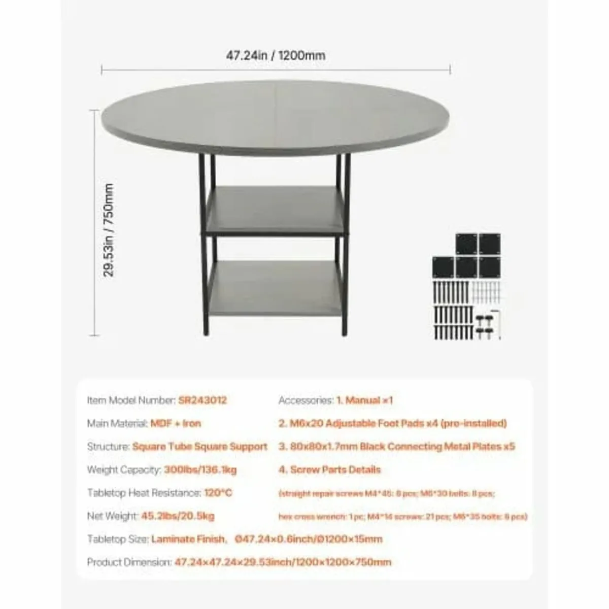 Round Dining Table, 47 inch Wood Table for 4-6 Per - Image 2