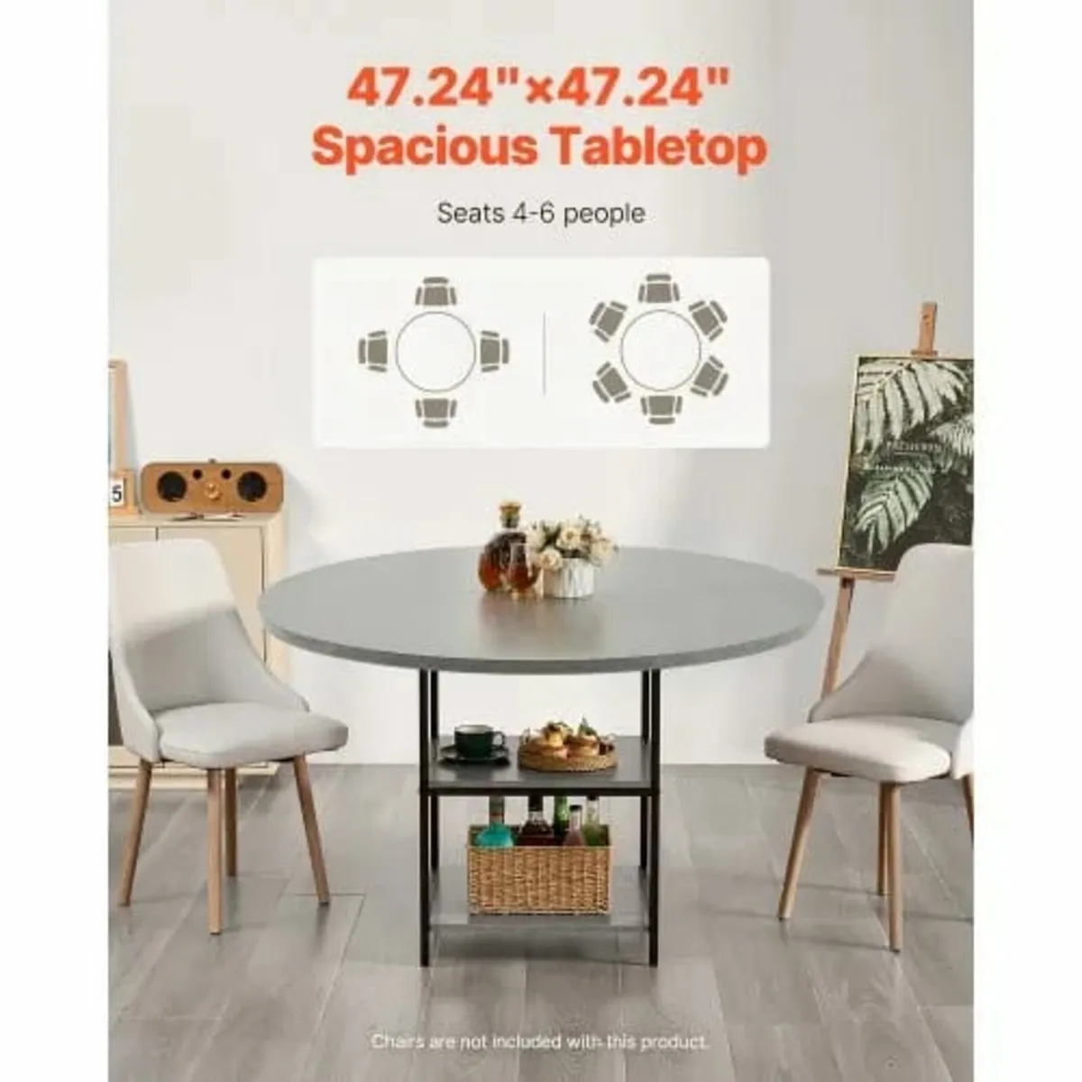 Round Dining Table, 47 inch Wood Table for 4-6 Per - Image 3