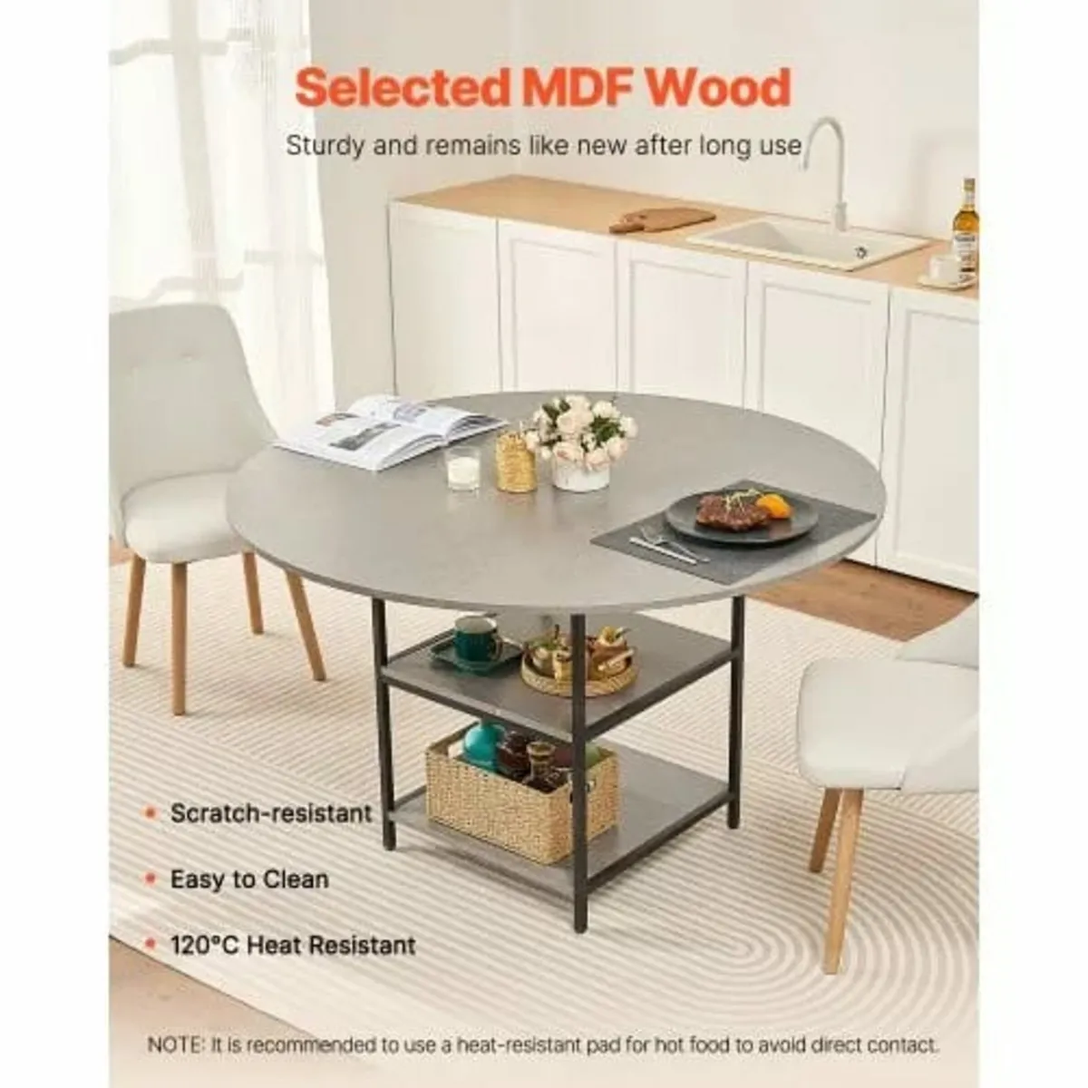 Round Dining Table, 47 inch Wood Table for 4-6 Per - Image 4