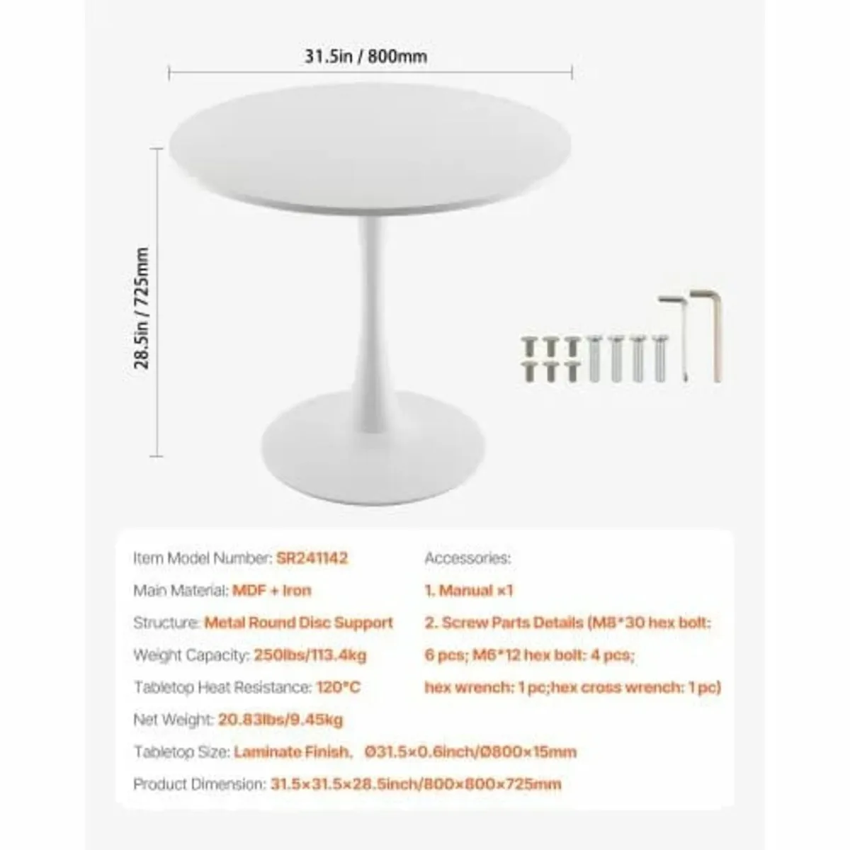 Round Dining Table, 31.5 in Wood Table for 2-4 Per - Image 4