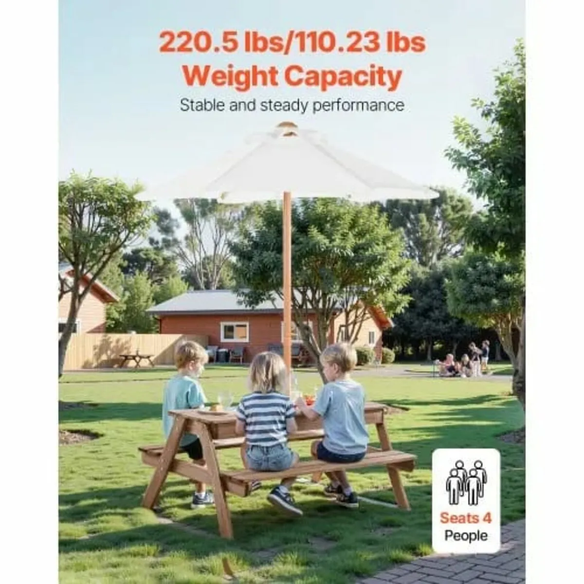 Kids Picnic Table with Umbrella, 3-in-1 Sand & Wat - Image 2