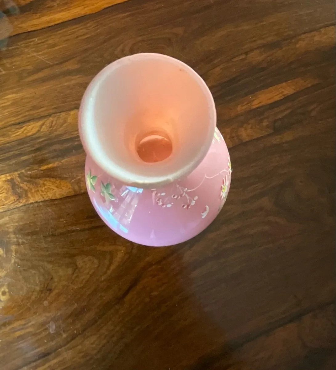 Antique Victorian Milk Glass Pink Handpainted Vase - Image 4