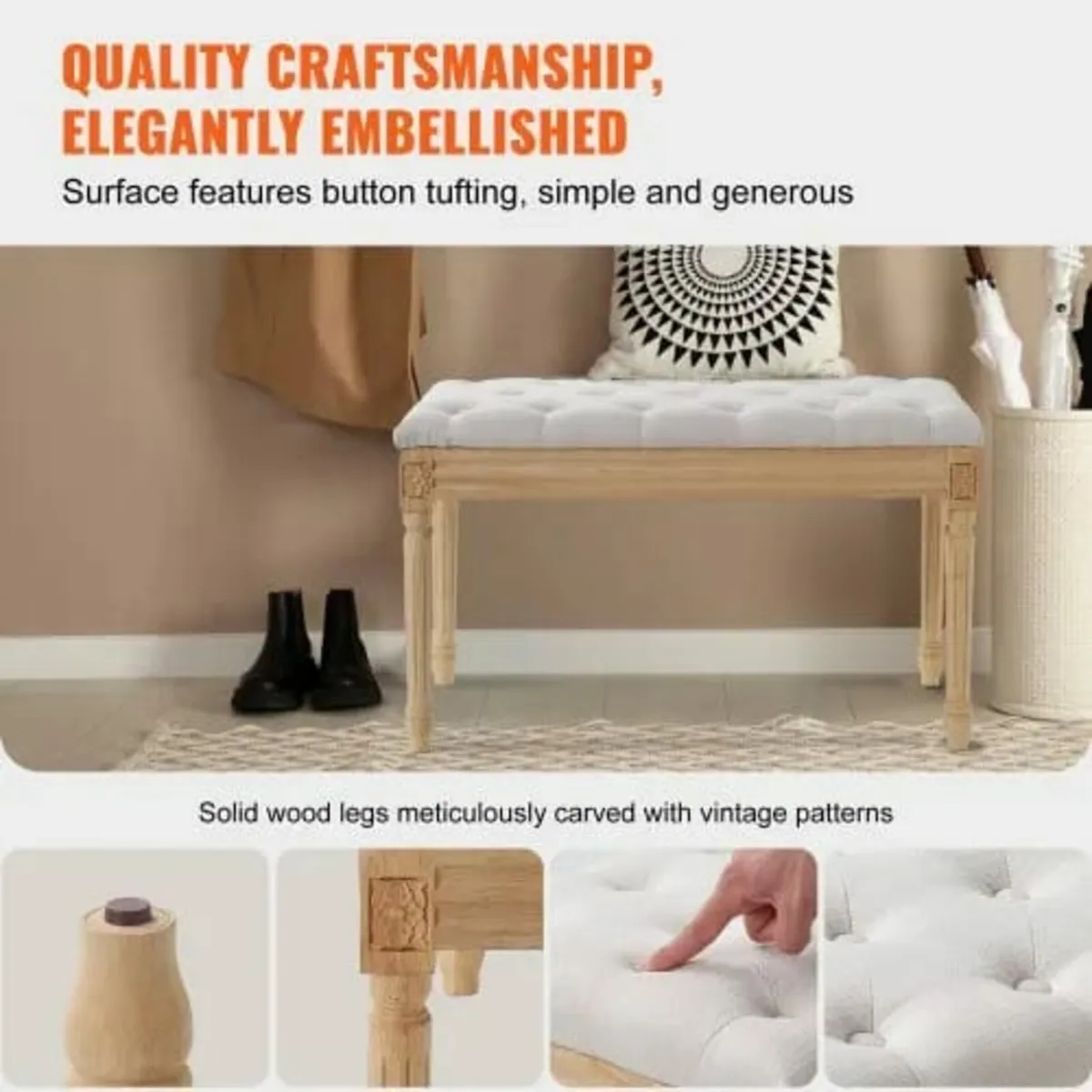 Bench, 16"W Ottoman Bench, End of Bed Bench with F - Image 3