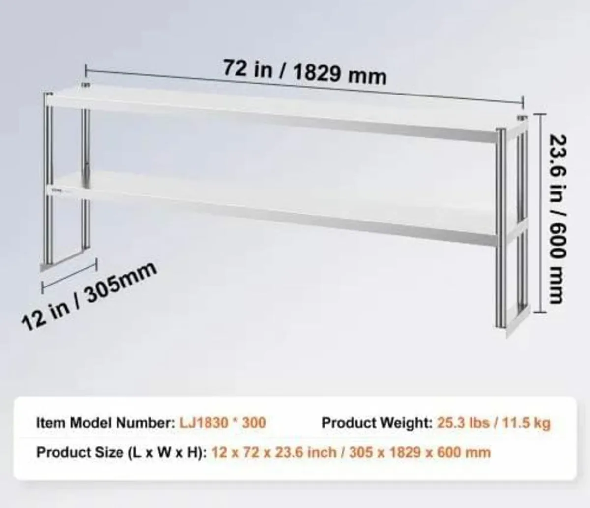 Double Overshelf, Double Tier Stainless Steel Over - Image 3