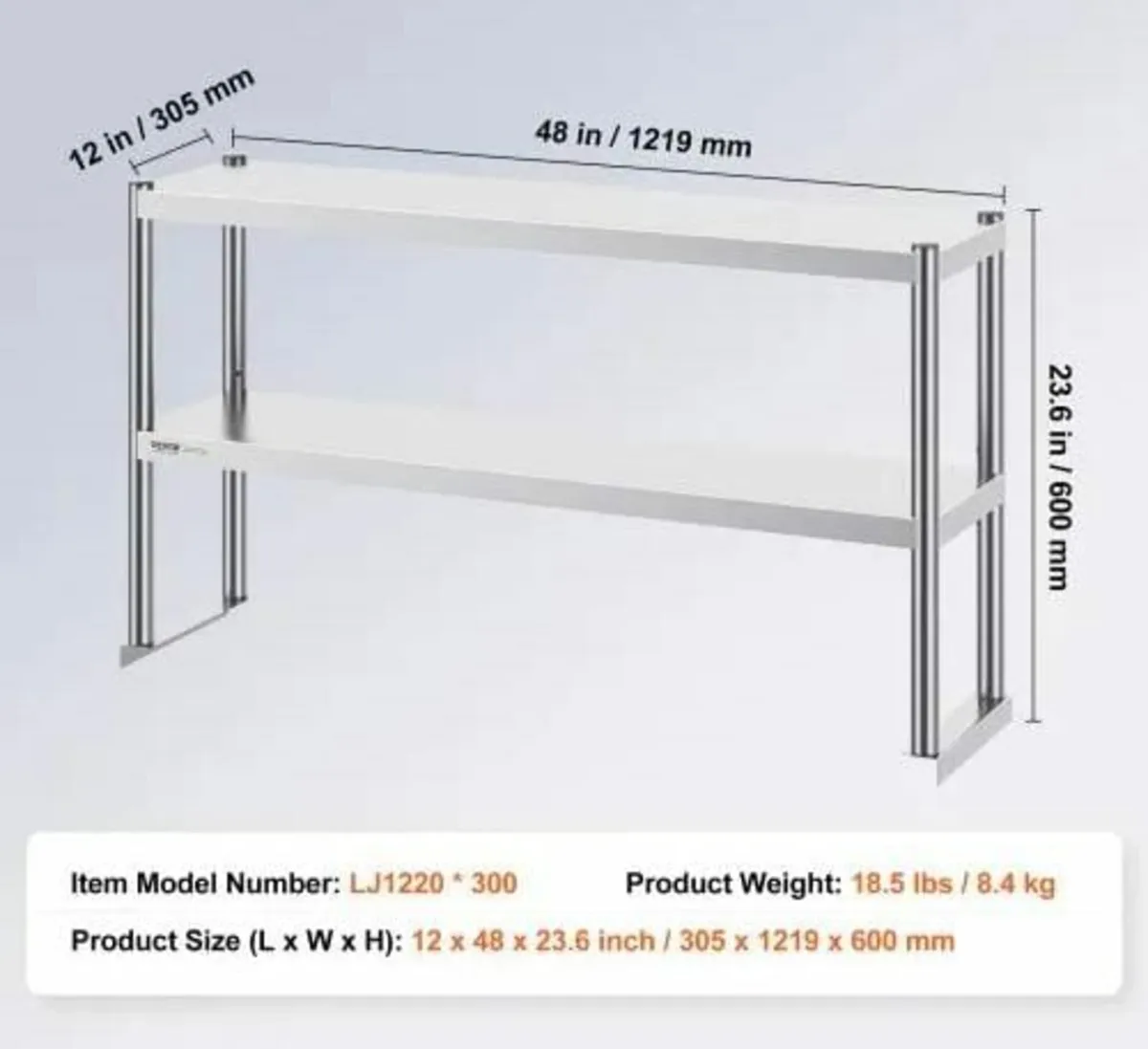 Double Overshelf, Double Tier Stainless Steel Over - Image 2