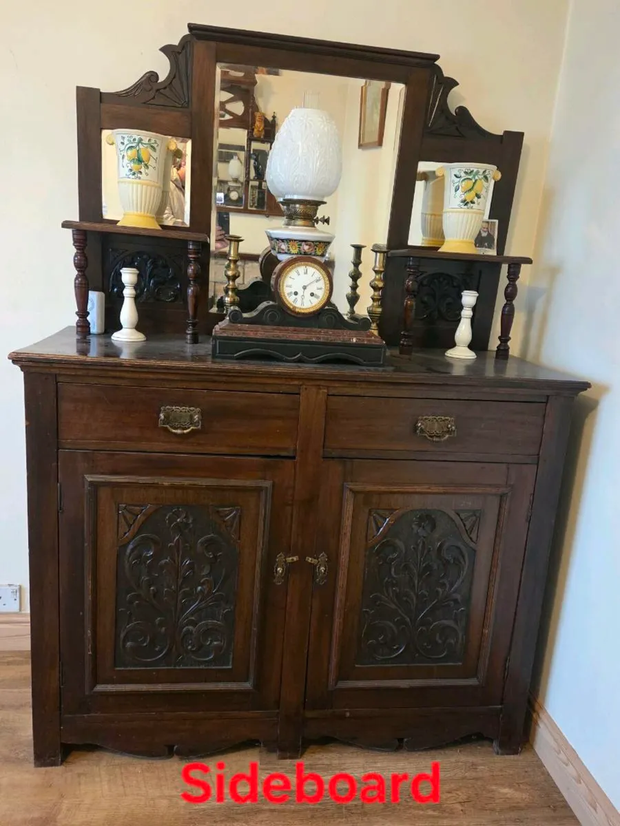 Antique Sideboard and Mirror - Image 1
