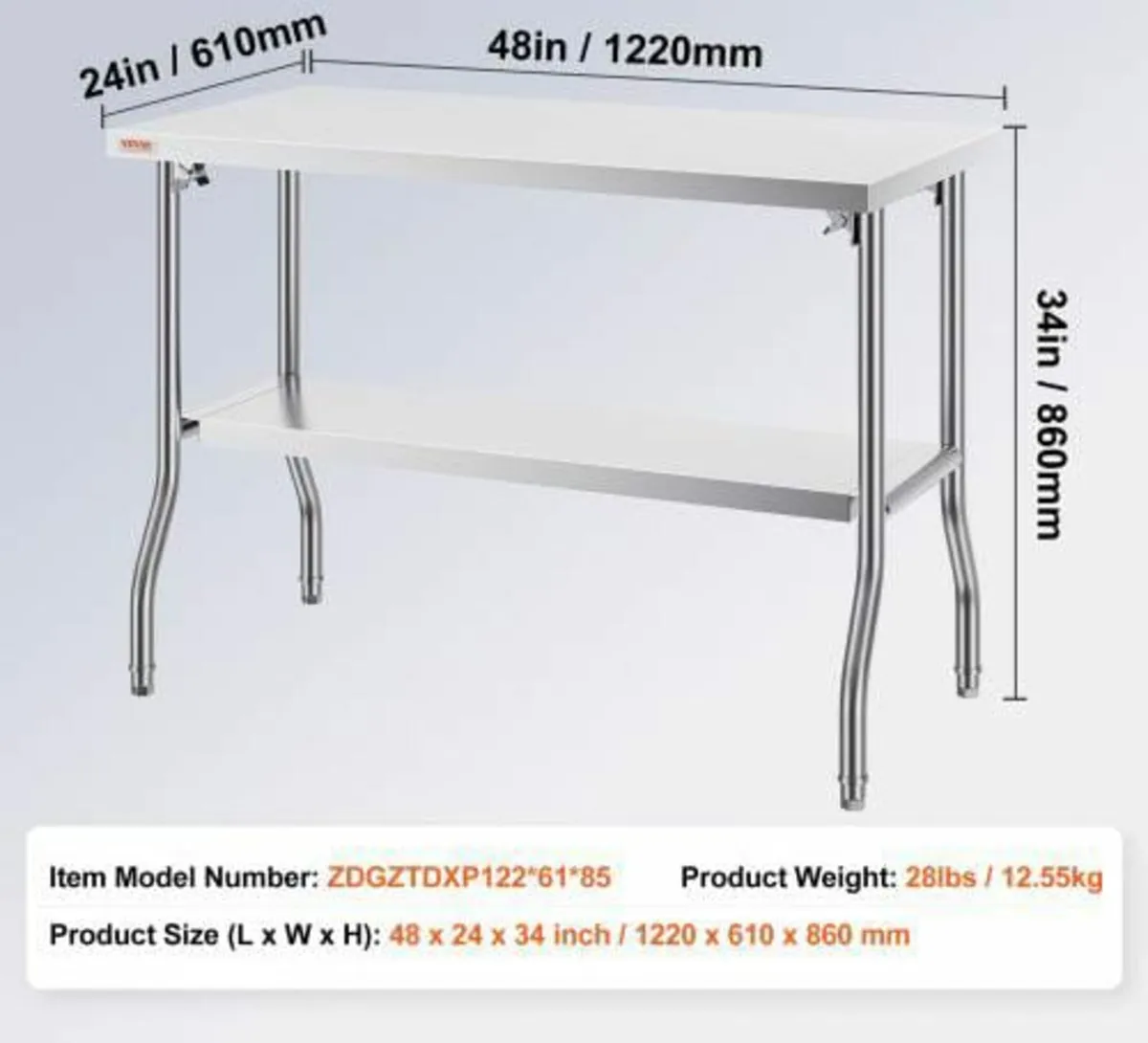 Commercial Worktable Workstation 121.9x61 cm Foldi - Image 2
