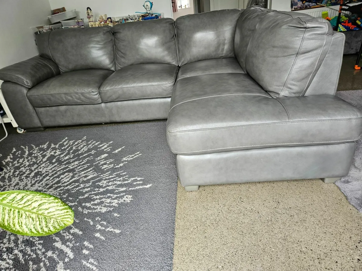Grey leather couch with Chaise - Image 1