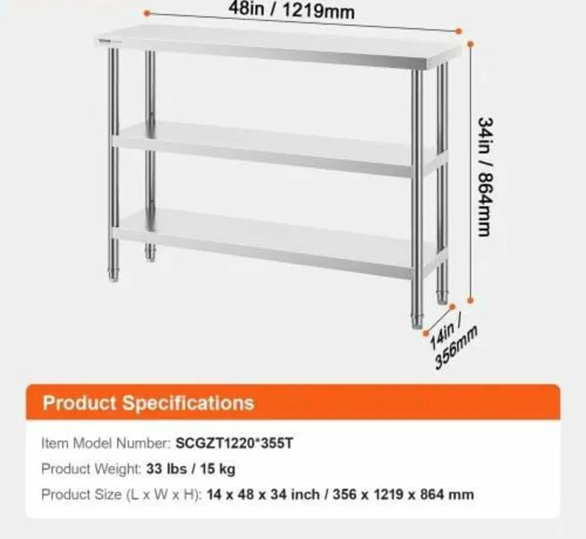 Steel Food Prep Table Commercial Kitchen Work Tabl - Image 2