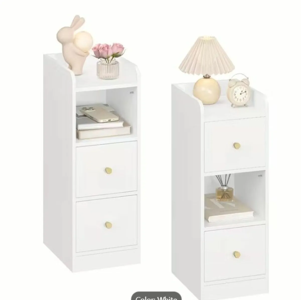 Set of 2 White Bedside Tables Adjustable Drawers - Image 1