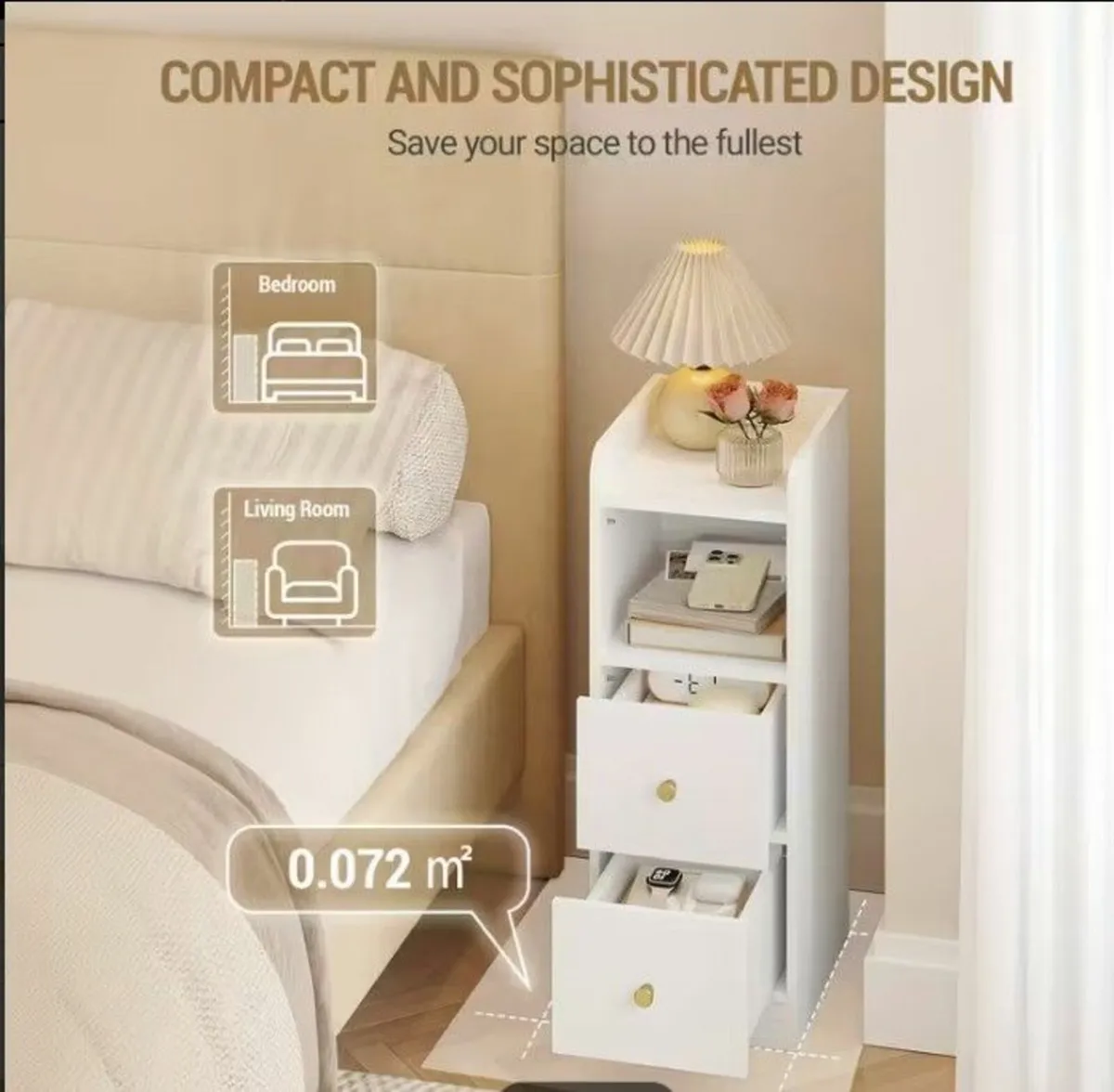 Set of 2 White Bedside Tables Adjustable Drawers - Image 3