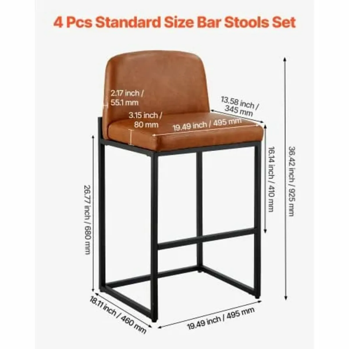 Bar Stool Set of 4, 68cm Counter Height Stools, Mo - Image 3