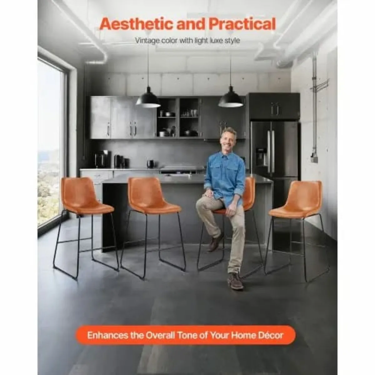 Stool Set of 4, 65cm Counter Height Stools, Modern - Image 3