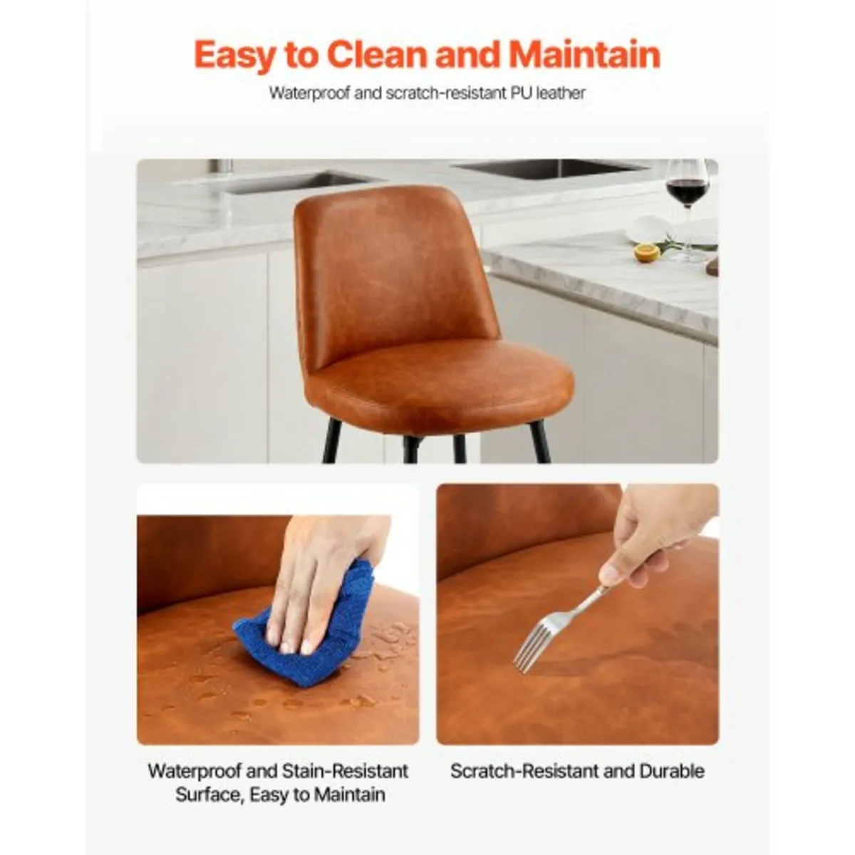 Stool Set of 3, 69cm Counter Height Swivel Stools, - Image 4
