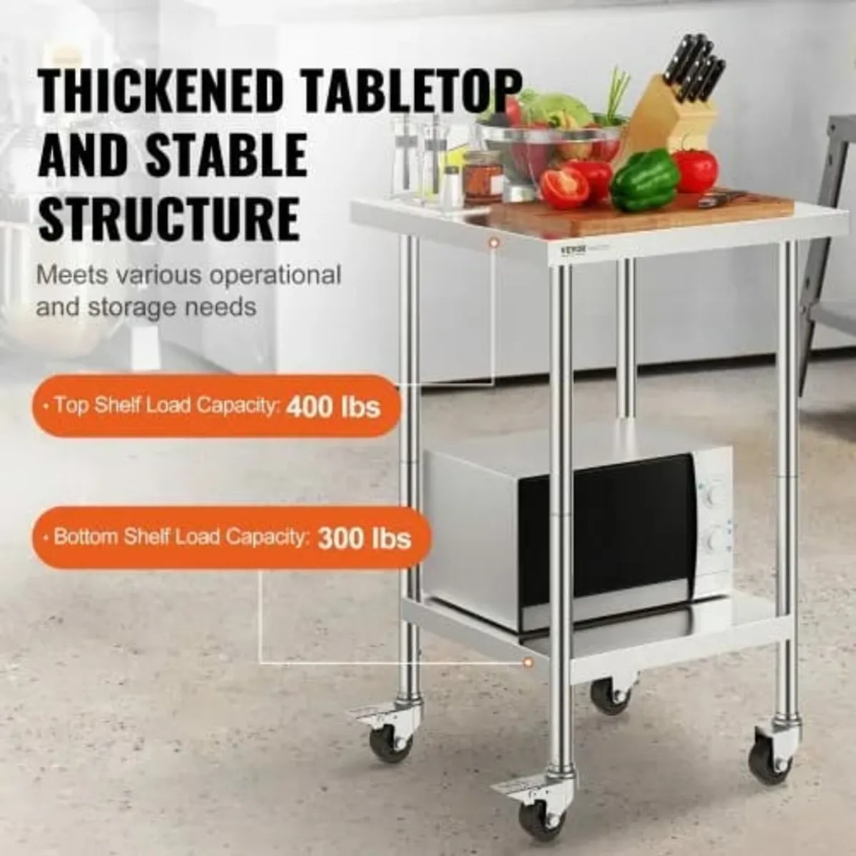 Work Table 24 x 24 x 38 Inch, with 4 Wheels, 3 Adj - Image 3