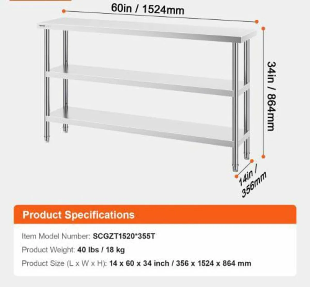 Stainless Steel Food Prep Table Commercial Kitchen - Image 2