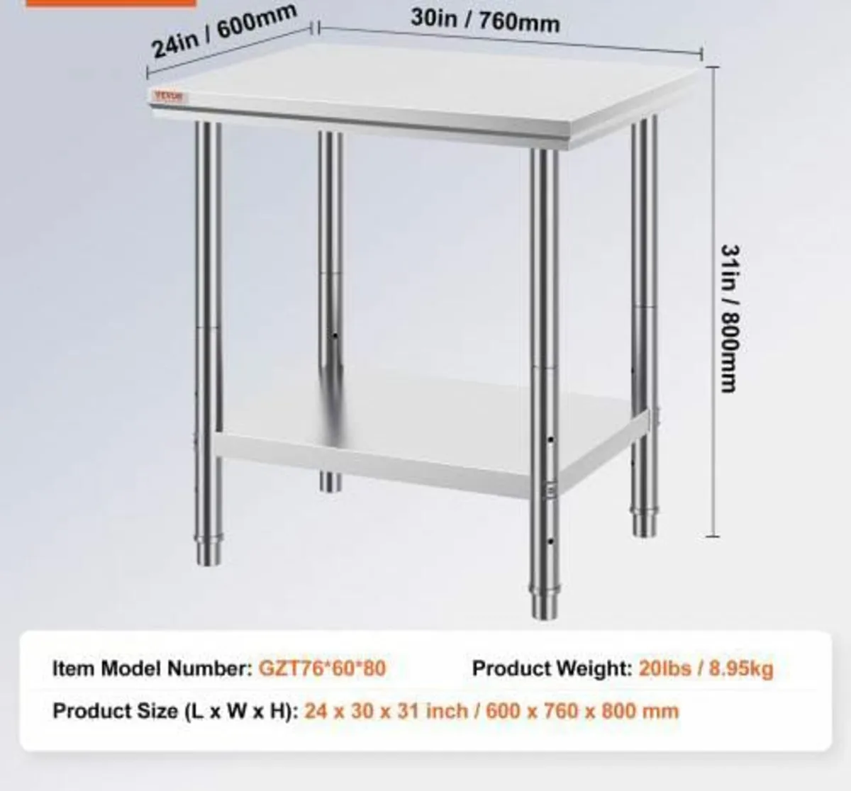 Work Table 24 x 30 x 32 Inches NSF Stainless Steel - Image 2
