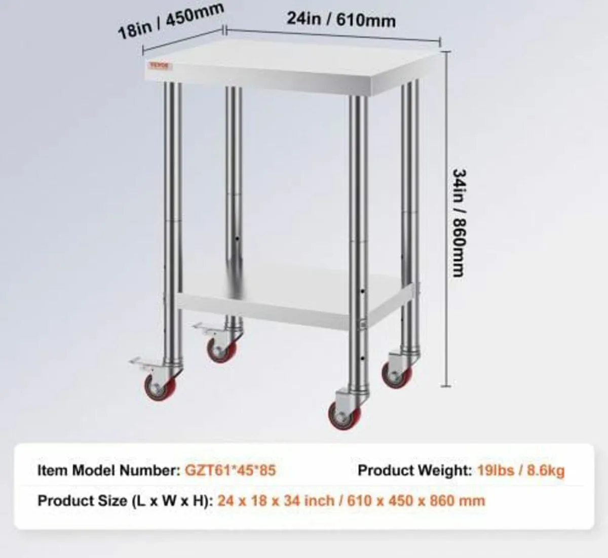 Stainless Steel Work Table 24 x 18 x 34 Inch, 700 - Image 2