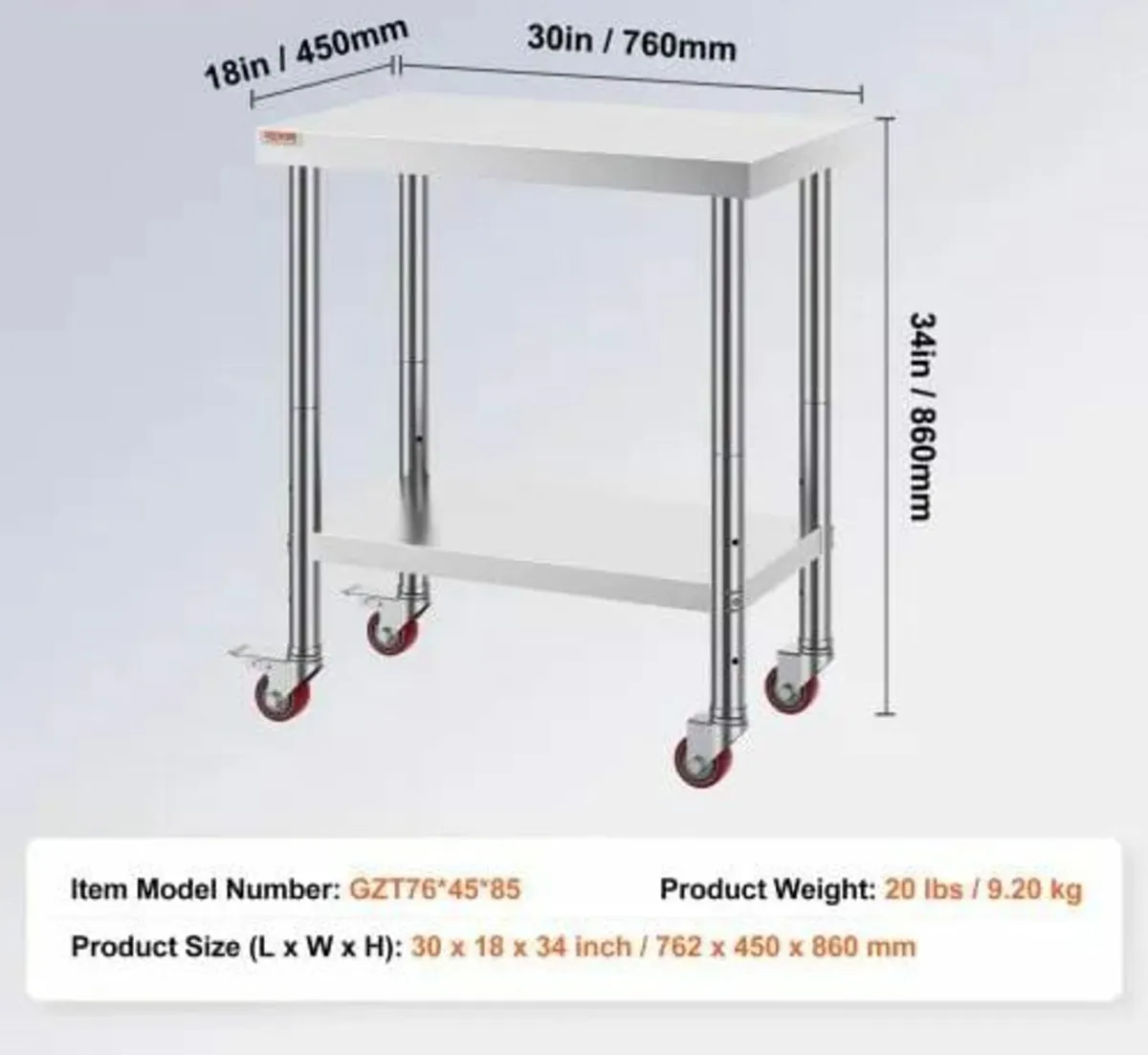 Catering Work Table 30x18 Inch Commercial Kitchen - Image 2