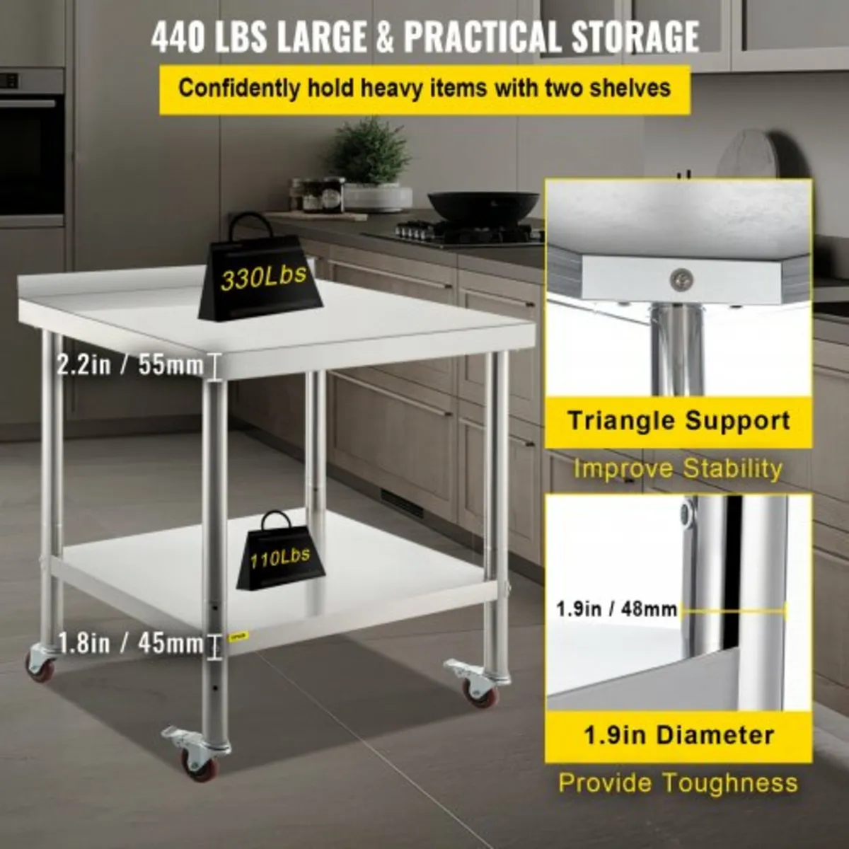 Stainless Steel Prep Table, 36 x 24 x 35 Inch, 440 - Image 4