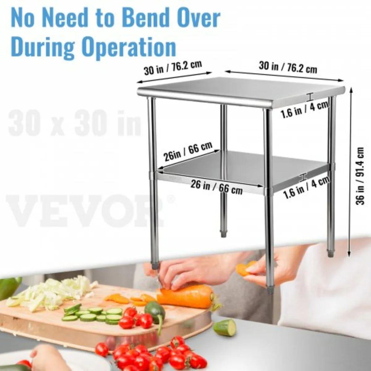 Stainless Steel Prep Table, 30 x 30 x 36 Inch, 800 - Image 2