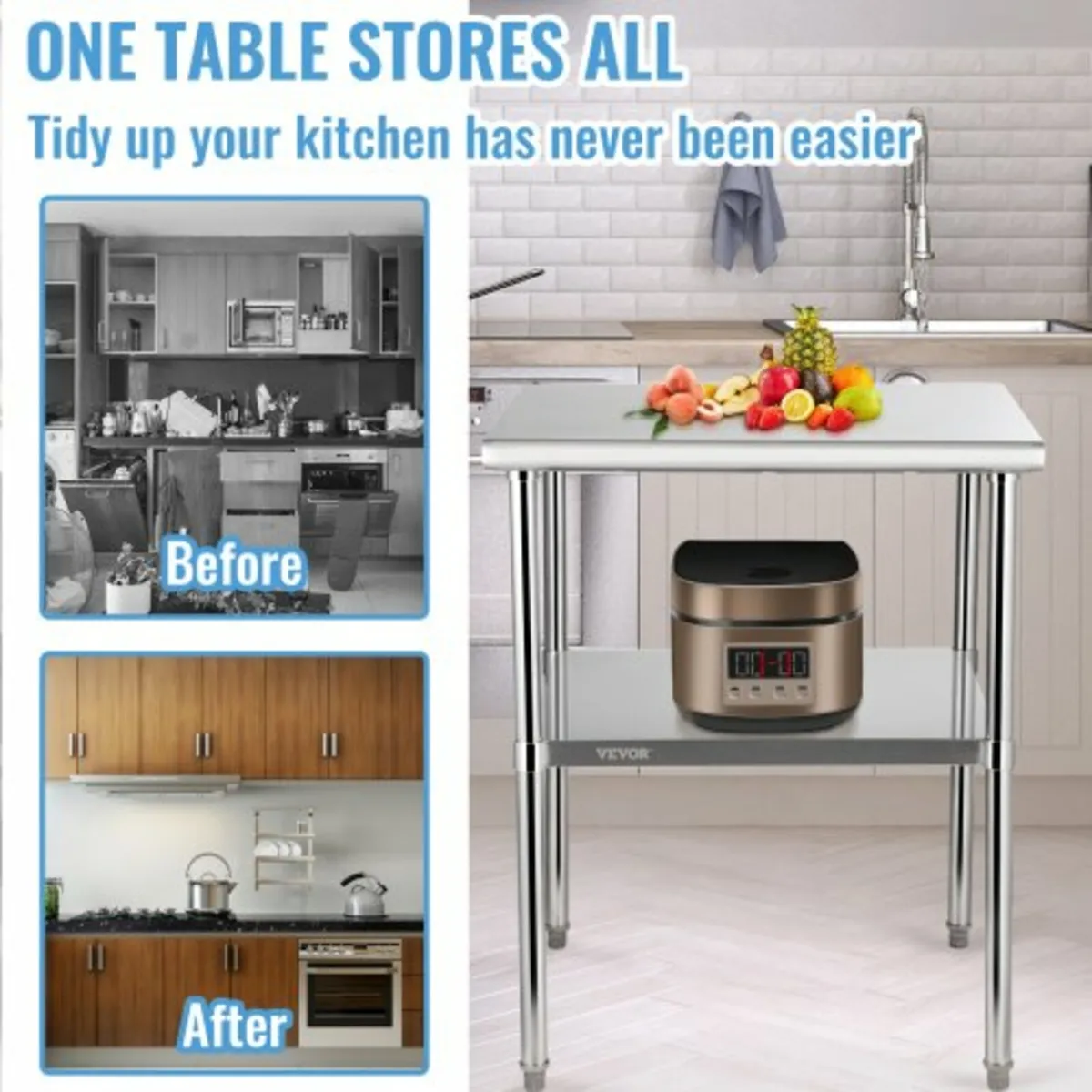 Stainless Steel Prep Table, 30 x 30 x 36 Inch, 800 - Image 3