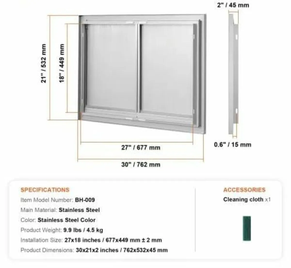 Door, 762x532 mm Double Outdoor Kitchen Door, Stai - Image 2