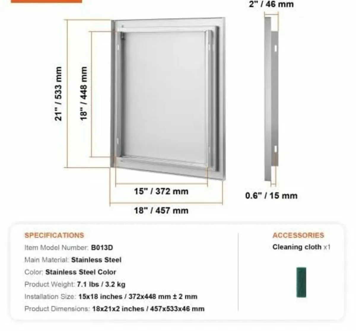 Door, 457x533 mm Single Outdoor Kitchen Door, Stai - Image 2