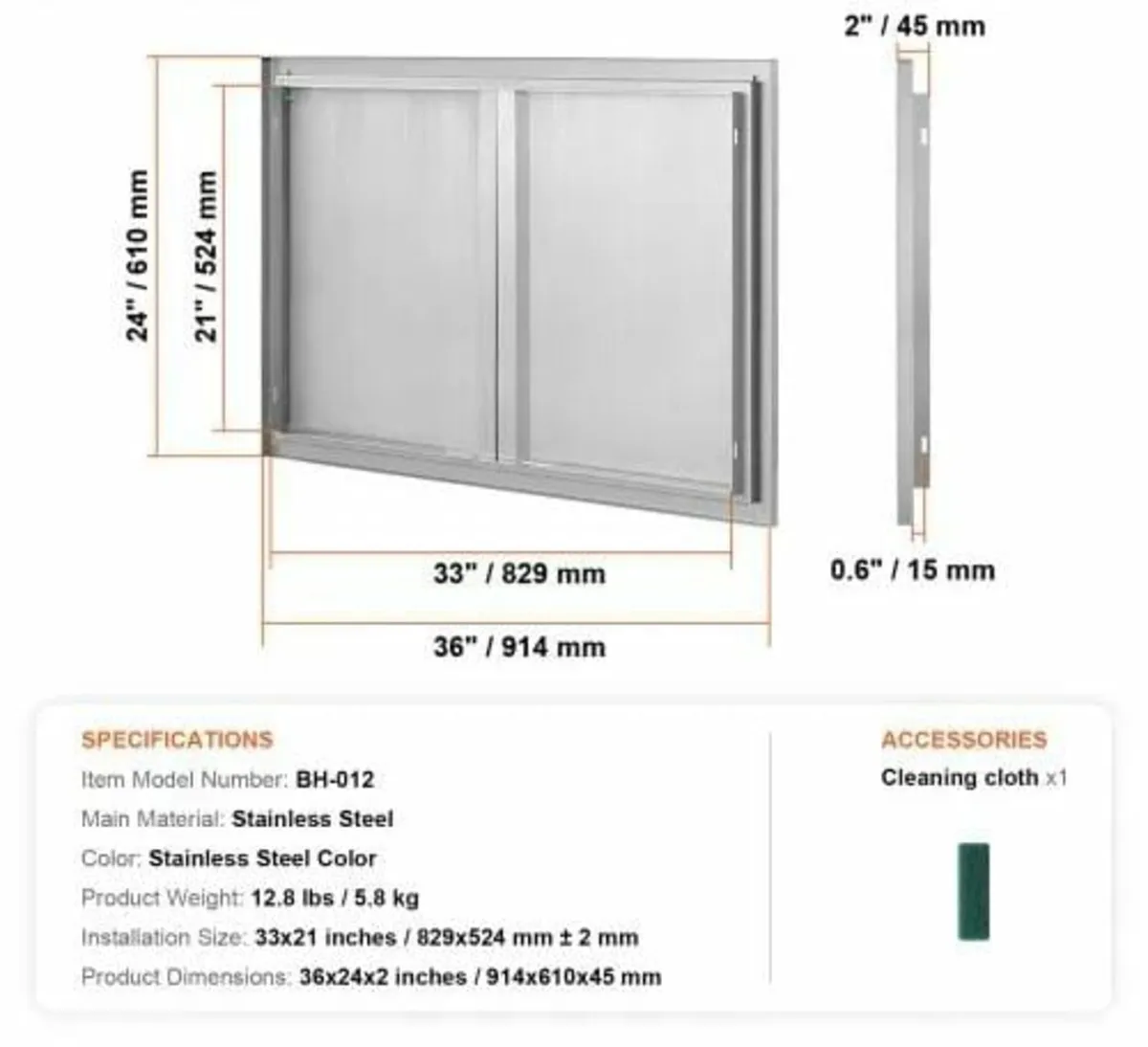 BBQ Access Door, 914x610 mm Double Outdoor Kitchen - Image 2